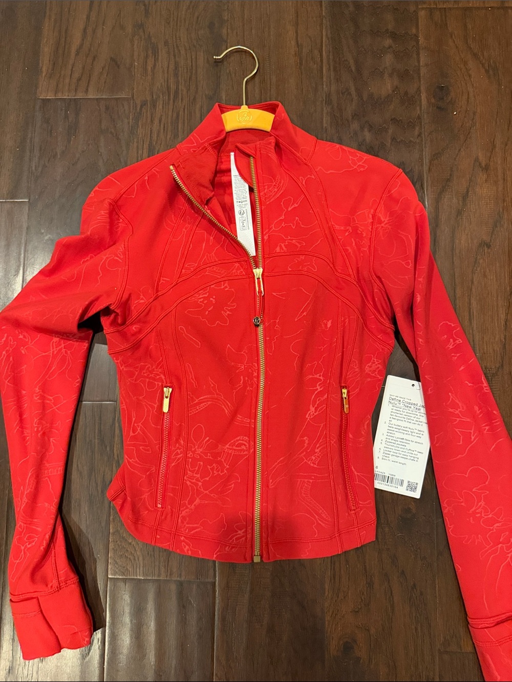 lululemon athletica Red Floral-Embossed Zip Jacket with Gold Hardware